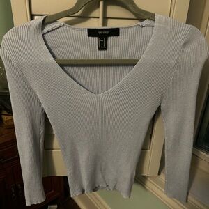 Forever 21 Soft Blue Long Sleeve V-Neck Top
